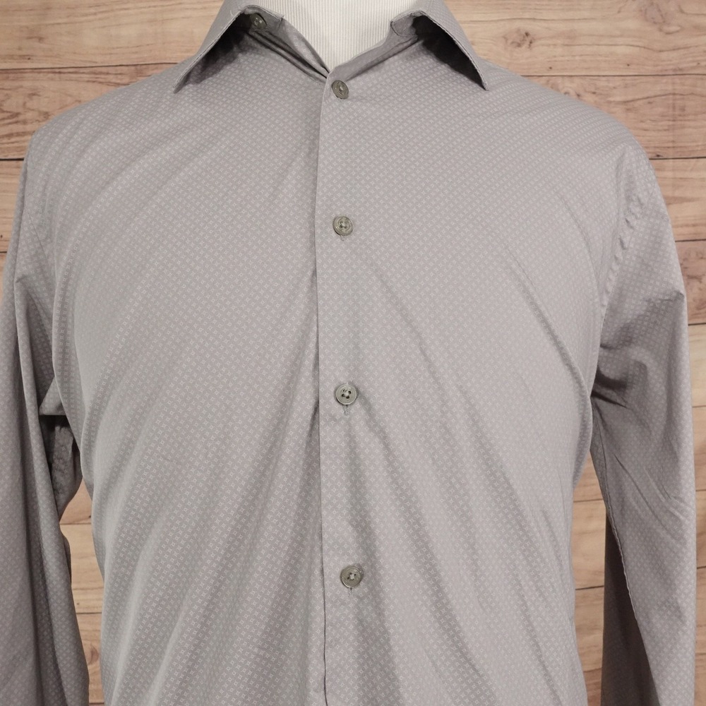 Ben Sherman Dress Shirt Mens L 16-16.5 34/35 Slim Fit Gray Geometric Stretch